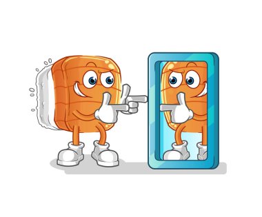 Suşi ayna karikatürüne bakıyor. çizgi film maskotu vektörü