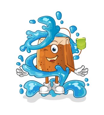 Su maskotlu çay poşeti. çizgi film vektörü