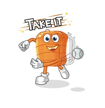 Suşi beysbol vektörü atıyor. çizgi film karakteri