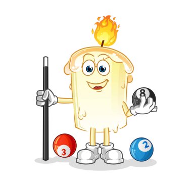 Mum bilardo karakterini canlandırıyor. çizgi film maskotu vektörü