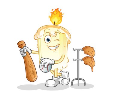 Beyzbol maskotu oynayan bir mum. çizgi film vektörü