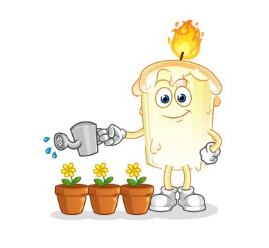 Çiçeklerin maskotunu suluyorum. çizgi film vektörü