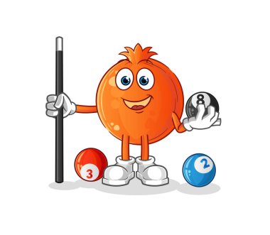 Nar bilardo karakterini canlandırır. çizgi film maskotu vektörü