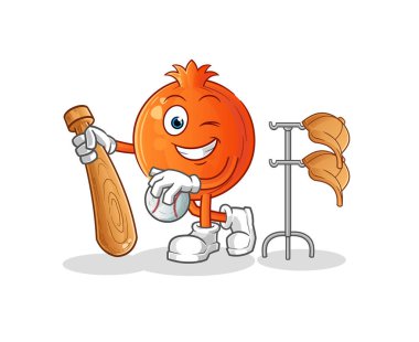 Beyzbol maskotu oynayan nar. çizgi film vektörü