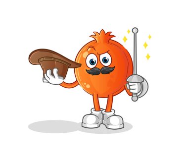 Nar eskrimcisi karakteri. çizgi film maskotu vektörü