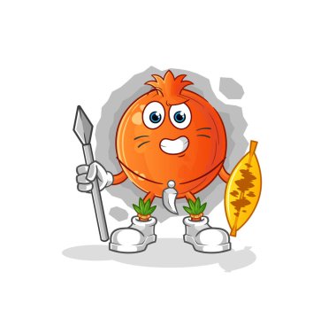 Nar, Afrikalı kabile dövüşçüsü maskotu. çizgi film vektörü