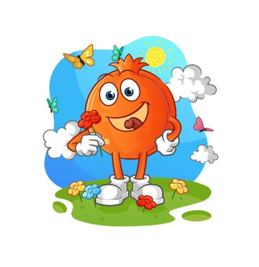 Nar baharda çiçek toplar. karakter vektörü