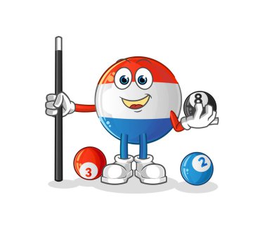 Flaman bayrağı bilardo karakterini canlandırıyor. çizgi film maskotu vektörü