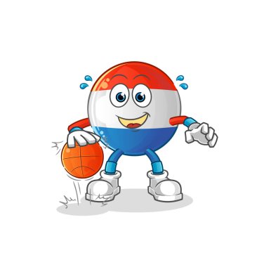 Flaman bayrağı basketbol karakterine damlıyor. çizgi film maskotu vektörü