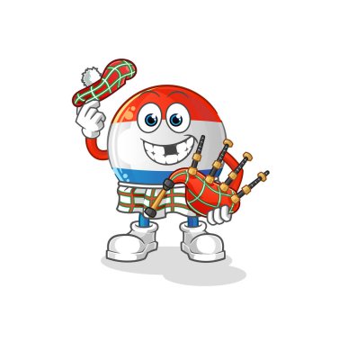 Gayda taşıyıcısı olan Hollanda bayrağı İskoçyalı. çizgi film karakteri