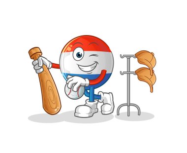 Hollanda bayrağı beyzbol maskotu oynuyor. çizgi film vektörü