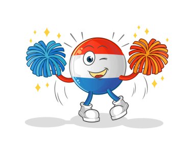 Hollanda bayrağı ponpon kız çizgi filmi. çizgi film maskotu vektörü