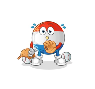 Hollanda bayrağı beyzbol topu yakalayıcısı çizgi filmi. çizgi film maskotu vektörü