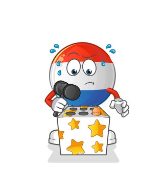 Hollanda bayrağı bir köstebek maskotunu vurdu. çizgi film vektörü