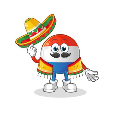 Hollanda bayrağı Meksika kültürü ve bayrağı. çizgi film maskotu vektörü