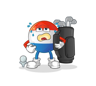 Golf ekipmanlarıyla Hollanda bayrağı. çizgi film maskotu vektörü