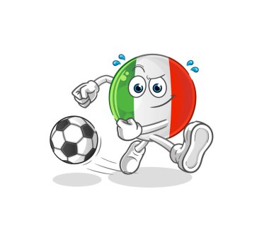 İtalya bayrağı topa vuruyor. çizgi film maskotu vektörü