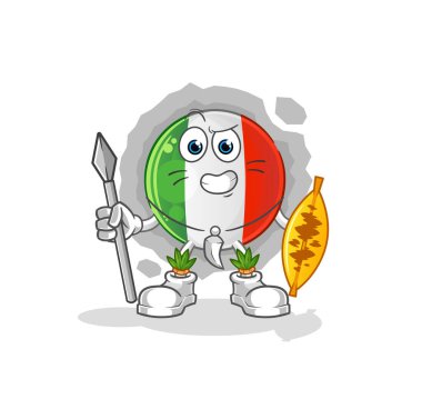 İtalyan bayrağı Afrikalı kabile savaş maskotu. çizgi film vektörü