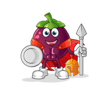 Mangosteen Spartan karakteri. çizgi film maskotu vektörü