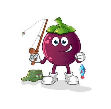 Mangosteen balıkçı illüstrasyonu. karakter vektörü