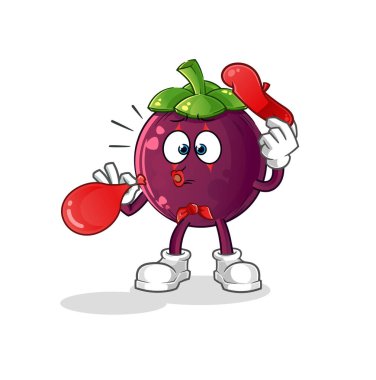 Mangosteen pandomim balonu şişiriyor. çizgi film maskotu vektörü