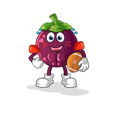 Mangosteen ragbi oynuyor. çizgi film maskotu vektörü