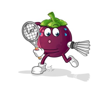 Mangosteen badminton oynuyor. karakter vektörü