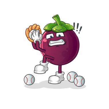Mangosteen beyzbol atıcısı çizgi filmi. çizgi film maskotu vektörü