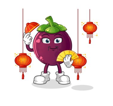 Fener resimli mangosteen Chinese. karakter vektörü
