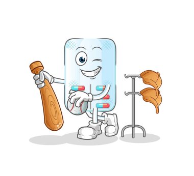 tıp beyzbol maskotluğu oynuyor. çizgi film vektörü