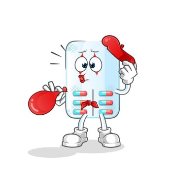 İlaç pandomim balonu şişiriyor. çizgi film maskotu vektörü