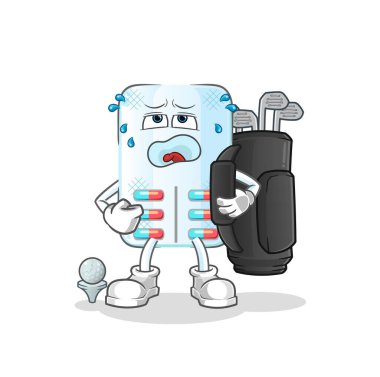 Golf ekipmanlı ilaç. çizgi film maskotu vektörü