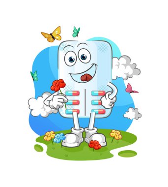 İlkbaharda ilaç çiçek toplar. karakter vektörü