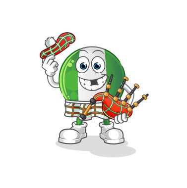 Gayda taşıyıcısı olan Nijerya bayrağı İskoç. çizgi film karakteri