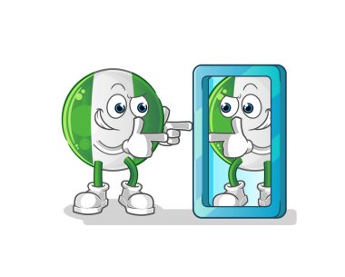 Nijerya bayrağı ayna karikatürüne bakıyor. çizgi film maskotu vektörü