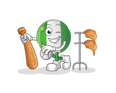 Beyzbol maskotu oynayan Nijerya bayrağı. çizgi film vektörü