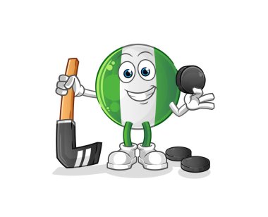 Nijerya bayrağı hokey oynuyor. çizgi film karakteri