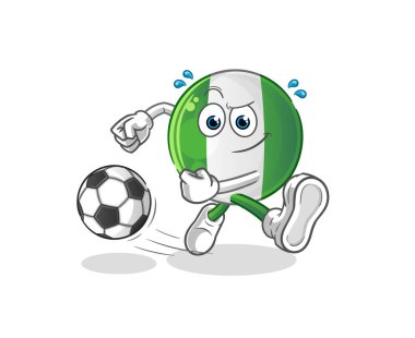 Nijerya bayrağı topa vuruyor. çizgi film maskotu vektörü