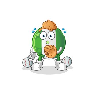 Nijerya bayrağı beyzbol yakalayıcı çizgi filmi. çizgi film maskotu vektörü