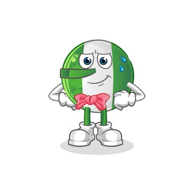 Nijerya bayrağı Pinokyo karakteri gibi yatar. çizgi film maskotu vektörü