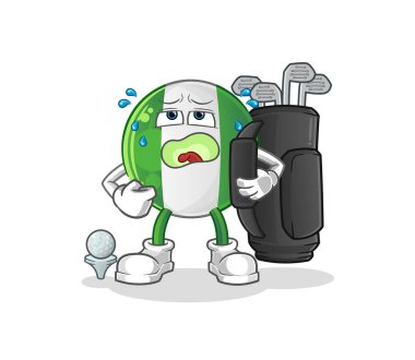 Golf ekipmanlı Nijerya bayrağı. çizgi film maskotu vektörü