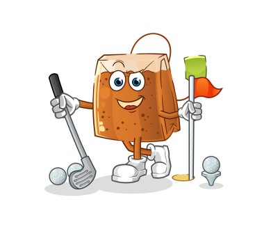 Çay poşeti golf oynuyor. çizgi film karakteri