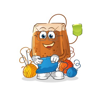 Çay poşeti terzi maskotu. çizgi film vektörü