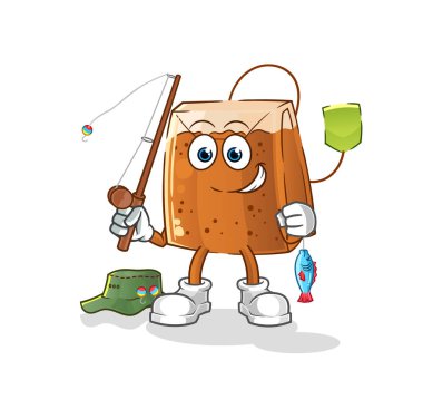 Çay poşeti balıkçısı illüstrasyonu. karakter vektörü