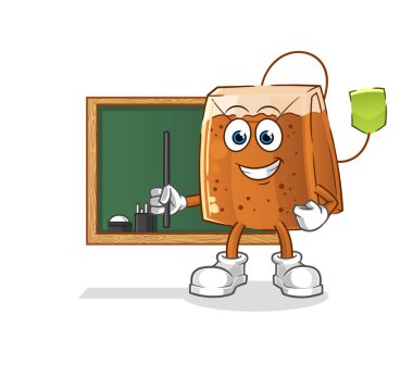 Çay poşeti öğretmen vektörü. çizgi film karakteri