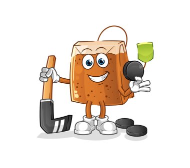 Çay poşeti hokey oynuyor. çizgi film karakteri