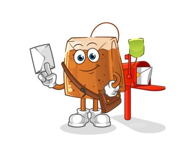 Çay poşeti postacı vektörü. çizgi film karakteri