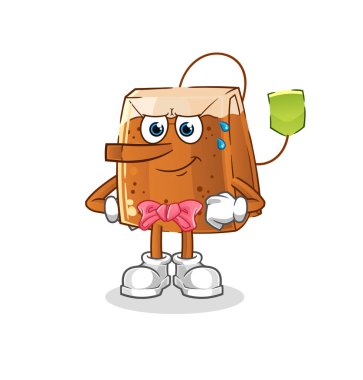 Çay poşeti Pinokyo karakteri gibi yalan söylüyor. çizgi film maskotu vektörü