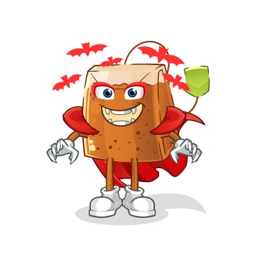 Çay poşeti Drakula illüstrasyonu. karakter vektörü