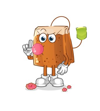 Çay poşeti sakız vektörü. çizgi film karakteri